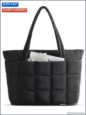 Expandable Quilted Puffer Tote Bag, Water Resistant Work Travel Bag